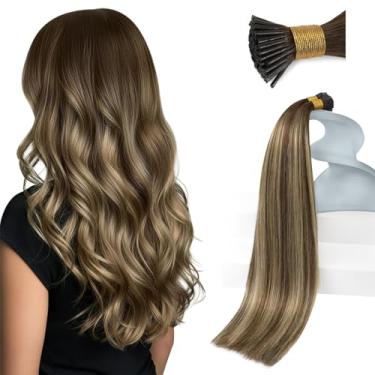 Imagem de Sunny Hair Extensões De Cabelo I Tip Castanho Humano Médio Balayage Caramelo Loiro Mix Itips Durável 16 Polegadas 50G 80S