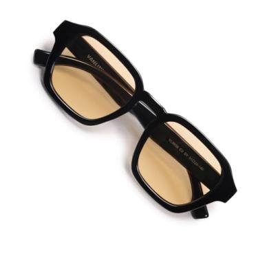 Imagem de VANLINKER Óculos de sol quadrados pequenos polarizados retrô para mulheres e homens 2025 óculos de sol modernos VL9858, Armação preta, lente amarela, Small