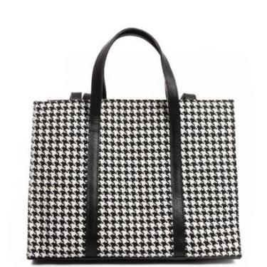 Imagem de Bolsa Executiva Feminina Leopoldine Pied Poule Couro Legítimo Alças Duplas e Tiracolo Fixa-Feminino