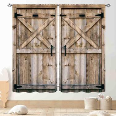 Imagem de Cortinas de madeira rústica, fazenda de madeira ocidental, porta de celeiro, tábua, tábua, portão de garagem, vintage, country, blackout, tratamento de janela, cortina para quarto, sala de estar