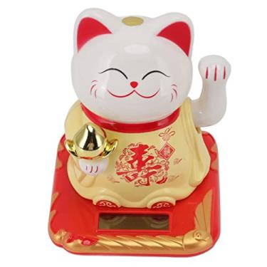 Imagem de Zerodis Lucky Waving Cat Casa Jardinagem Decoração de Casa Decoração Diária Fortuna Diária Maneki Neko Acenando Gato para de e Escritório Lucky Waving Cat de Plástico Movida a Energia Solar (Amarelo)