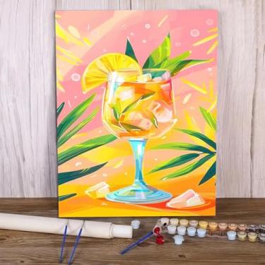 Imagem de Kits de pintura a óleo por números para adultos, bebidas, faça você mesmo, pintura a óleo por números, para adultos iniciantes em tela para decoração de parede de casa, presentes de aniversário de