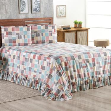 Imagem de Kit cobre leito colcha Percal 400 fios com babado e Fronhas estampadas (Casal, Estampa 1)