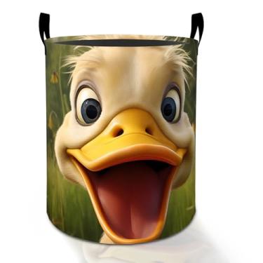Imagem de Cesto de roupa suja engraçado de pato para meninos, meninas, crianças e adultos, cesto de armazenamento de roupas Oxford dobrável à prova d'água, bonito organizador de animais de fazenda de desenho