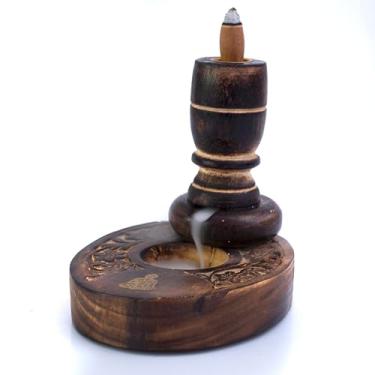 Imagem de Cone de incenso de refluxo feito à mão, queimador em bastão de fluxo reverso, fonte de cachoeira, suporte de fumaça, coletor de cinzas, difusor de ar com 12 cones de incenso, decoração de sala de