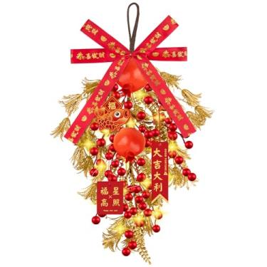 Imagem de Guirlanda de ano novo chinês com maçãs vermelhas, guirlanda de flores douradas, festival de primavera chinês, enfeite de pendurar para parede, porta, janelas, decoração de festival de primavera