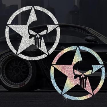 Imagem de Adesivo de decalque brilhante de PVC brilhante de caveira de estrela militar do exército dos EUA para carros, laptops, motocicletas, parede, janela, bagagem, capa de arranhão, porta, multisuperfície