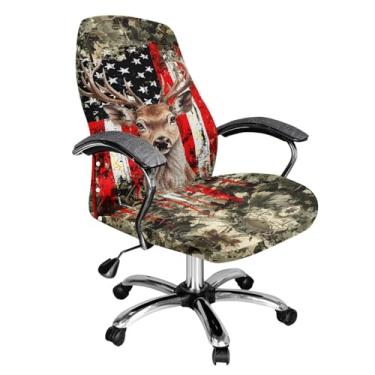 Imagem de Talayituse Capa para cadeira de escritório em casa com estampa de bandeira americana camuflada de veado, capa extensível para cadeira de mesa de computador, capa de cadeira executiva universal, capa