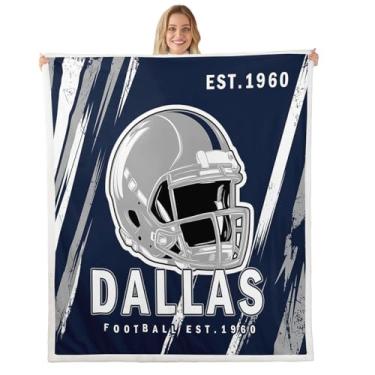 Imagem de Erosebridal Dallas Cobertor de futebol americano felpudo para meninos crianças adultos capacete esportivo cobertor de lã cobertor de rúgbi futebol presentes cobertores para coleção de quarto, solteiro