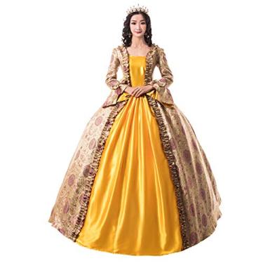 Imagem de CountryWomen Vestido feminino rainha renascentista vitoriana longo fantasia de festa rococó baile de máscaras vestido de baile, Amarelo, GG