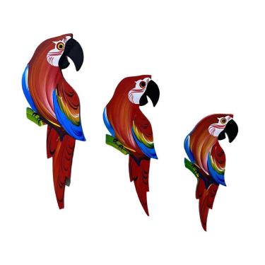 Imagem de Enfeite De Parede Trio De Araras Vermelha Decoração Varanda