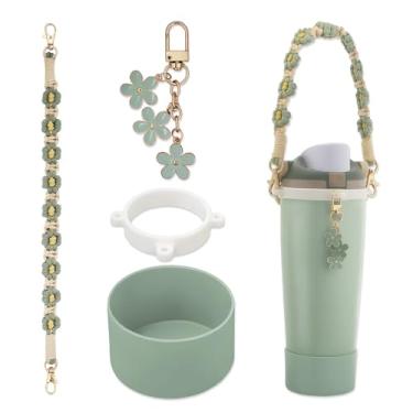 Imagem de SITKOL Conjunto de acessórios para Owala FreeSip Sway 30/1,134 g, copo de 1,134 g e garrafa de água infantil de 473 ml - Inclui bota de silicone, alça de transporte e lindos pingentes de flores