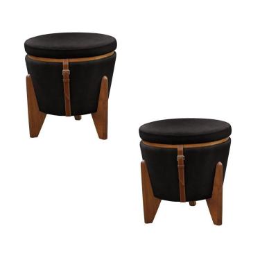 Imagem de Conjunto - 2 Puffs Banqueta Fênix Baú Mesa Castellar Móbile Corino Preto