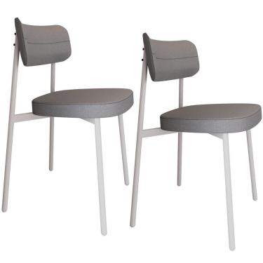 Imagem de Kit 02 Cadeiras Estofada Para Sala De Jantar Astrid Branco C01 Linho Cinza - Lyam Decor