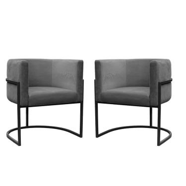Imagem de Kit 2 Poltronas Reforçadas Decorativa Sala Carla Base Ferro Preta Suede