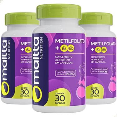 Imagem de Kit 3 Potes Suplemento Metilfolato + Vitaminas B6 B12 90 Cápsulas - Du