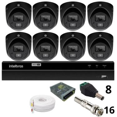 Imagem de Kit 8 Câmeras Bullet 3220d Mini Black Com Áudio Dvr Intelbras 1216-c Mhdx Com Acesso Remoto Sem Hd
