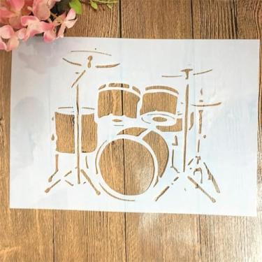 Imagem de TIAMECH Estêncil de bateria de banda reutilizável A4 para pintura - modelo de bateria de instrumento musical, arte de parede DIY, móveis de madeira, álbum de recortes e artesanato (21 x 29,7 cm)