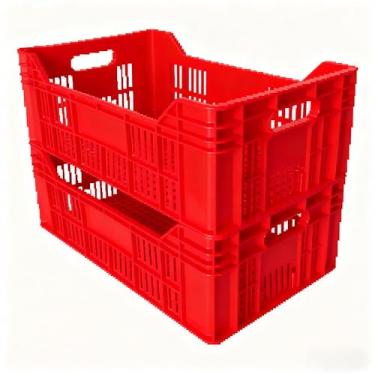 Imagem de Kit 3 Caixa Plástica Empilhável Hortifruti Agrícola Organizadora Resistente Frutas Verduras Multiuso (Vermelha)