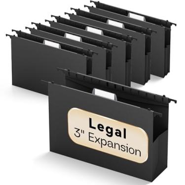 Imagem de NORDUN Pasta de arquivo grande de plástico para pendurar tamanho ofício, pasta expansível com abas, pasta sanfonada de expansão resistente de 7,6 cm, pacote com 6 pastas de armário de arquivo pretas