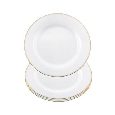 Imagem de Barski Pratos de jantar de vidro – conjunto de 4, prato tem 19 cm D – branco com borda dourada – pratos de salada, entrada e sobremesa – Conjunto de pratos de vidro elegante para bolos, aperitivos e