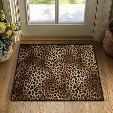 Imagem de Tapete de leopardo 5 x 7 cm lavável, tapetes com estampa de guepardo, tapete macio ultrafino pequeno tapete com estampa de animal tapete antiderrapante para entrada quarto cozinha, marrom
