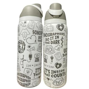 Imagem de Silva lining designing Garrafa de água Xray Technician Radiology Worker Gift Medical Worker Mug Gift (907.2 g White(72)-Sonographer(C15))