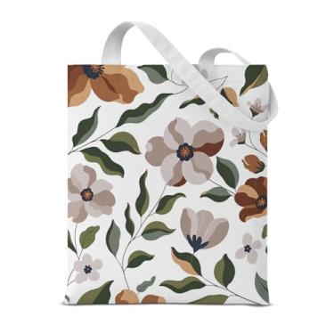 Imagem de QYCFDXD Sacola feminina de lona floral colorida – Bolsa de ombro reutilizável para compras, viagens na academia