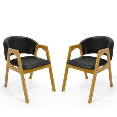 Imagem de Kit Com 2 Cadeiras Agatha Madeira Maciça Estofada Para Mesa De Jantar Courino Preto 503