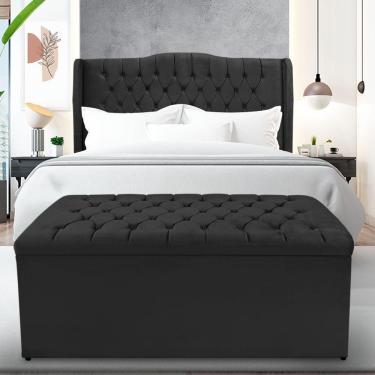 Imagem de Kit Cabeceira E Calçadeira Baú Dubai Casal 140 Cm - Veludo Preto