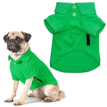 Imagem de Parisian Pet Camisas polo para cães - camisa de algodão respirável - verde sólido, pulôver de verão - colarinho de botão, 4GG