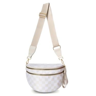 Imagem de Bolsa transversal de nylon quadriculada espaçosa - Bolsa de mão quadriculada para mulheres, Xadrez bege, 1.4 gallons