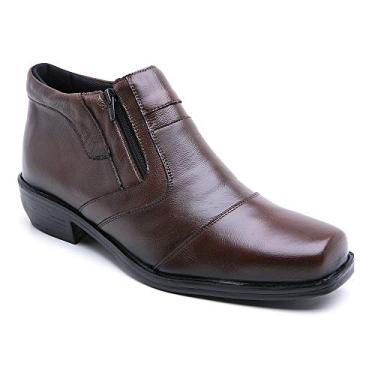 Imagem de Bota Social Masculina em Couro, Bico Quadrado, Palmilha Anatômica em Neoprene, Acabamento Alto Brilho, Fechamento com Zíper Lateral (Marrom, BR, Adulto, Numérico, 39)