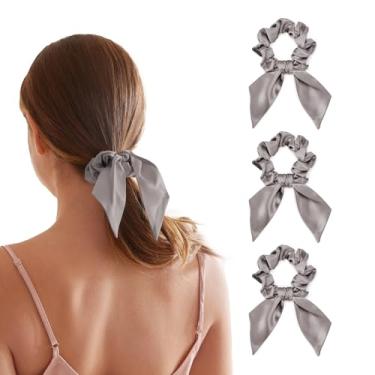 Imagem de THXSILK Pacote com 3 elásticos elásticos de seda 100% amoreira, 22 laços de cabelo de seda Momme para mulheres, lindos suportes de rabo de cavalo para orelhas de coelho, acessórios de cabelo modernos