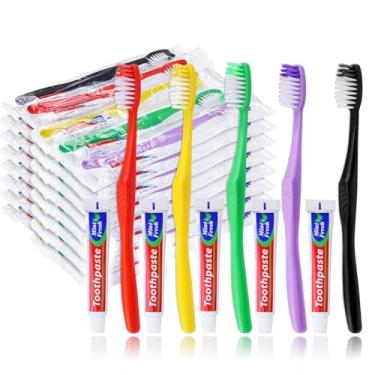 Imagem de HAIFOTRVA 20 escovas de dentes descartáveis com pasta de dente, escova de dentes de uso único com 10 g de pasta de dente individualmente embrulhada kit de escova de dentes descartável para viagem a
