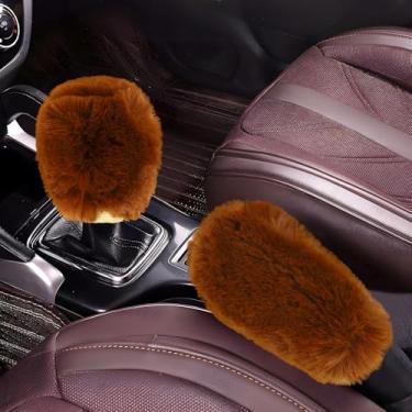 Imagem de Hovom 2 peças capa de botão de mudança de marchas e capa de freio de mão, alça de freio de mão de pelúcia macia e capa de câmbio para mulheres e meninas, acessórios de carro peludo quentes e