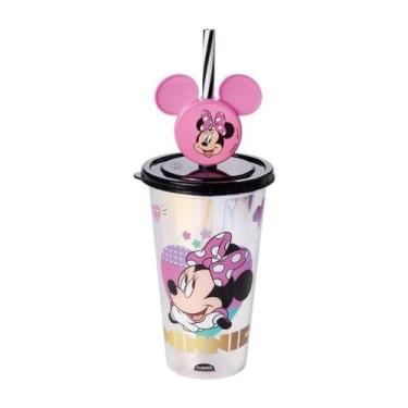 Imagem de Copo Infantil 500mL Mickey e Minnie com Canudo Tampa Protetora Antivaz