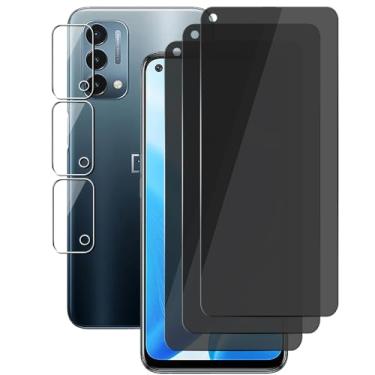 Imagem de UZWZW (3+3) Para OnePlus Nord N200 5G (pacote com 3) Película de vidro temperado privada anti-espião com protetor de lente de câmera, antiarranhões