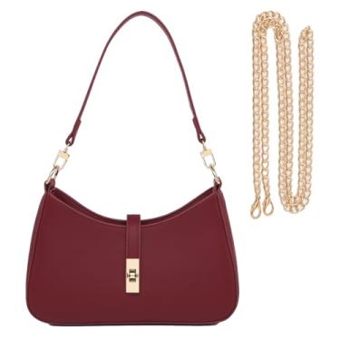 Imagem de hwnnon Bolsas para mulheres, bolsa de ombro para mulheres, bolsa Hobo bolsa tiracolo de couro vegano conversível, Vinho tinto
