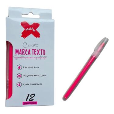 Imagem de Marca Texto Rosa, Ponta Chanfrada, Base de Água, Traço 1-3,5mm, 12 Unidades