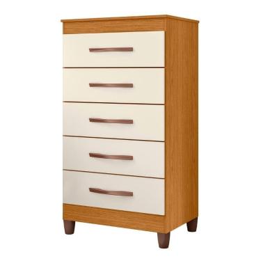 Imagem de Cômoda Para Quarto 5 Gavetas 56cm Thais A02 Off/cinamomo - Mpozenato