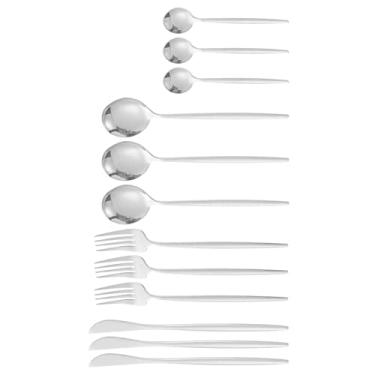 Imagem de Acouto Calhas de Aço Inoxidável Brilhante de 12 -PCs - Colheres Completas, Facas e Garfos para Casa, Restaurante, Piquenique e Especial (Prata)