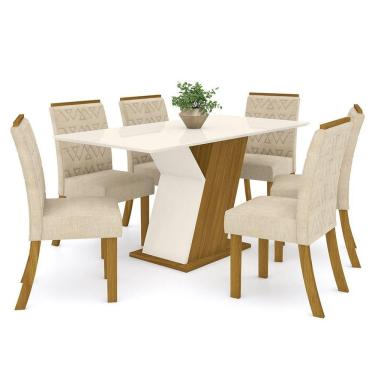 Imagem de Conjunto Sala De Jantar Mesa 160cm Vidro 6 Cadeiras Casa 812