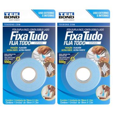 Imagem de kit 2 peças Fita Dupla Face Espuma 1,50Mt Fixa Tudo Tekbond, 19mmX1,50