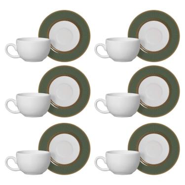 Imagem de Jogo 6 Xícaras De Café Branca Com Pires Celebrate Verde Cerâmica Alleanza 100ml