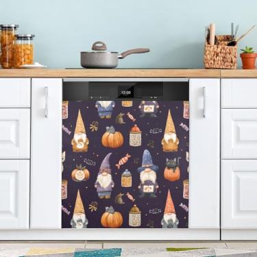 Imagem de ATTX Gnomos fofos potes de doces capa de ímã para lava-louças, 58,4 cm C x 66 cm A decoração da capa da máquina de lavar louça, decalques de armário doméstico eletrodomésticos adesivos #325