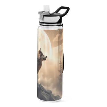 Imagem de ATTX Garrafa de água Wolf, 947 ml, à prova de vazamento e livre de BPA, garrafas de água reutilizáveis de plástico Tritan para viagens, academia, corrida, fitness #157