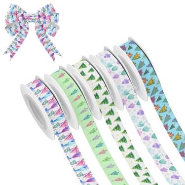 Imagem de SEHANY 5 rolos de fita de Natal 0,59 polegadas 5 jardas fitas de tecido de árvore de Natal fitas de cetim festivas fitas decorativas de Natal para embrulho de presente faça você mesmo artesanato