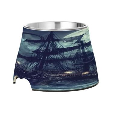 Imagem de Blueangle Tigelas elevadas para cães com aço inoxidável – Prato antiderrapante de 2,3 xícaras para animais de estimação de alta capacidade para saúde da coluna e design de navio pirata (275)