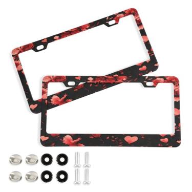 Imagem de SEHANY Molduras de placa de carro rosa dos namorados, capas de moldura de placa de carro de alumínio à prova de ferrugem com orifícios elípticos e parafusos serve para veículos padrão dos EUA tamanho